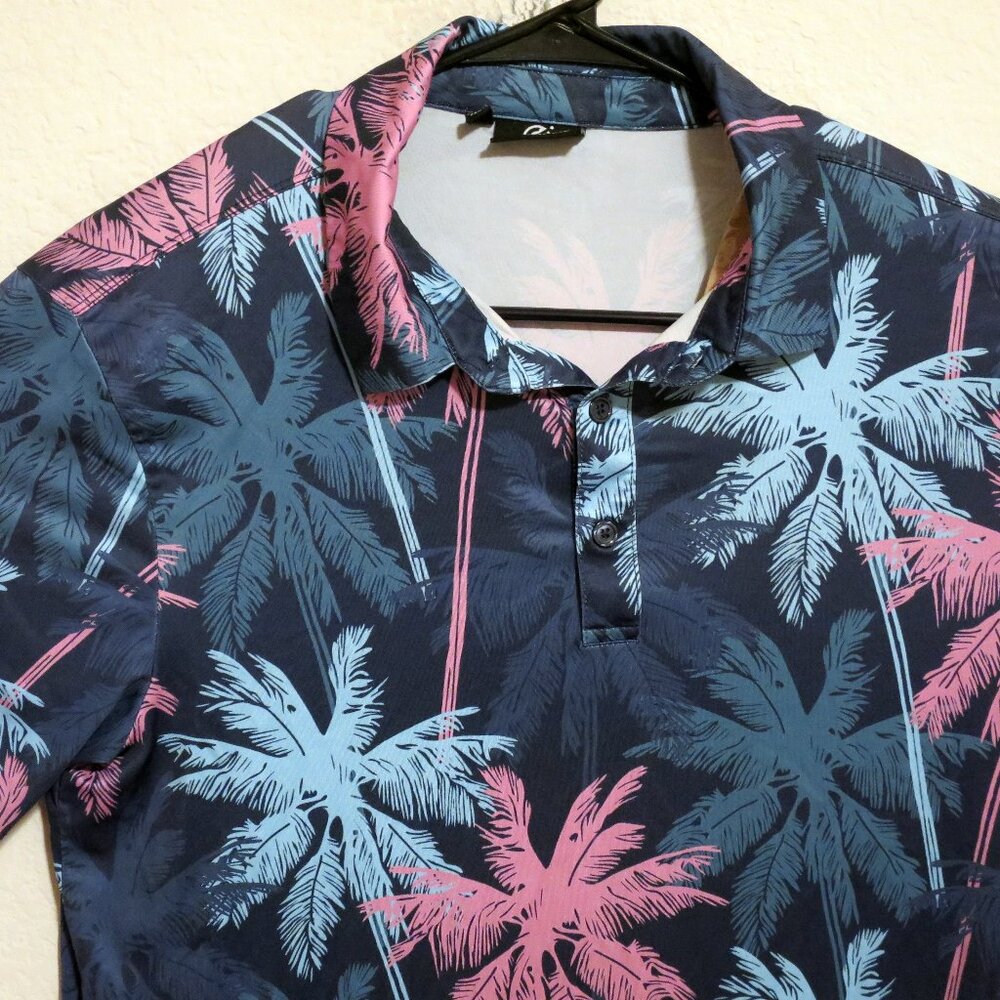 Greenside Shirt Mens Small Short Sleeve Golf Performance Polo Blue Palm Trees